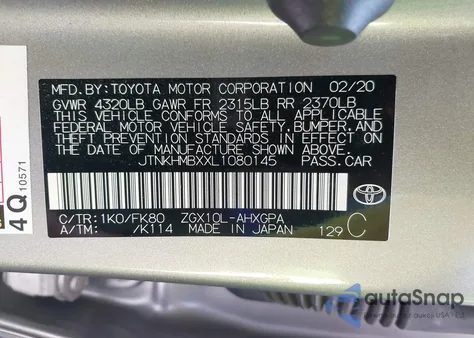 2020 Toyota C-Hr Xle from USA, damaged, VIN JTNKHMBXXL1080145